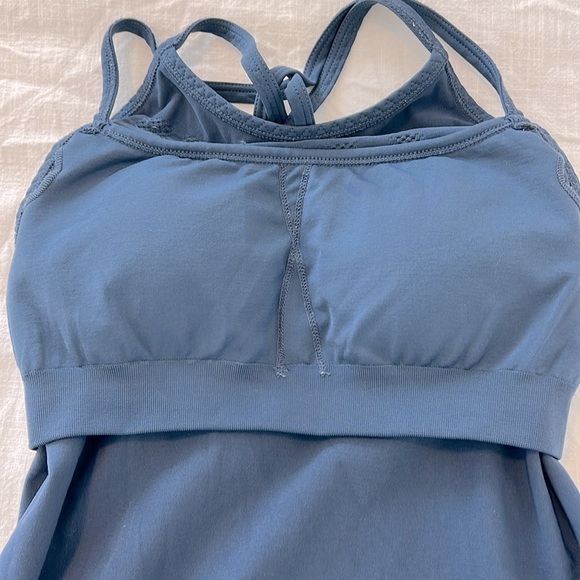 Athleta Namaste Support Tank Top Mesh Padded Yoga Exercise Gym Iron Blue XS - Picture 10 of 11